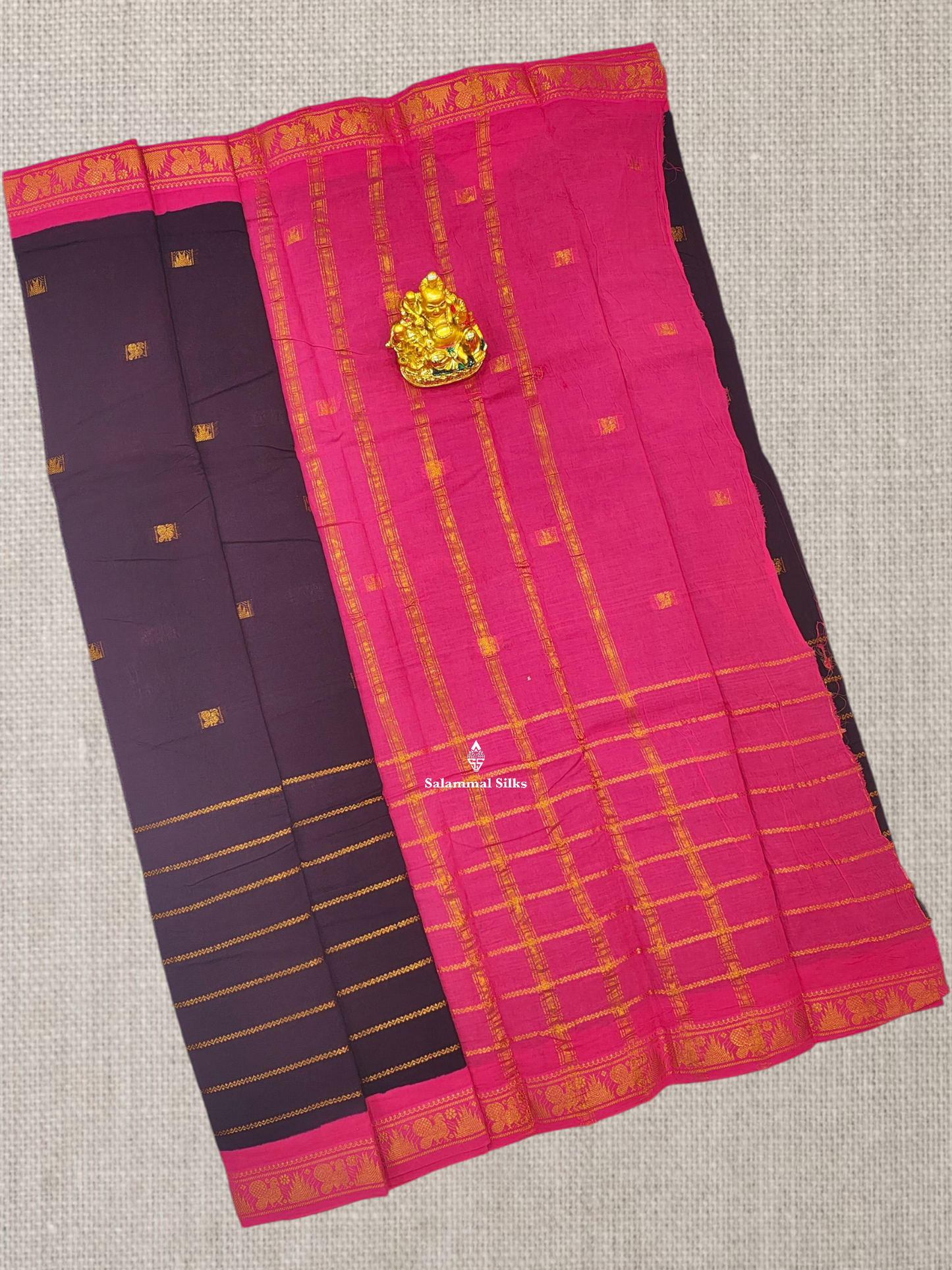 Beautiful Olive Velthari Lines And Buttas Printed Pure Sungudi Cotton Saree With Contrast Black Border