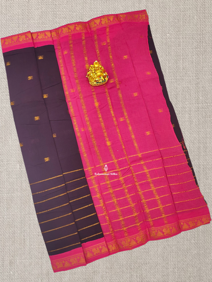 Beautiful Olive Velthari Lines And Buttas Printed Pure Sungudi Cotton Saree With Contrast Black Border