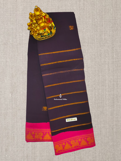 Beautiful Olive Velthari Lines And Buttas Printed Pure Sungudi Cotton Saree With Contrast Black Border