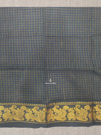 Beautiful Olive Velthari Lines And Buttas Printed Pure Sungudi Cotton Saree With Contrast Black Border