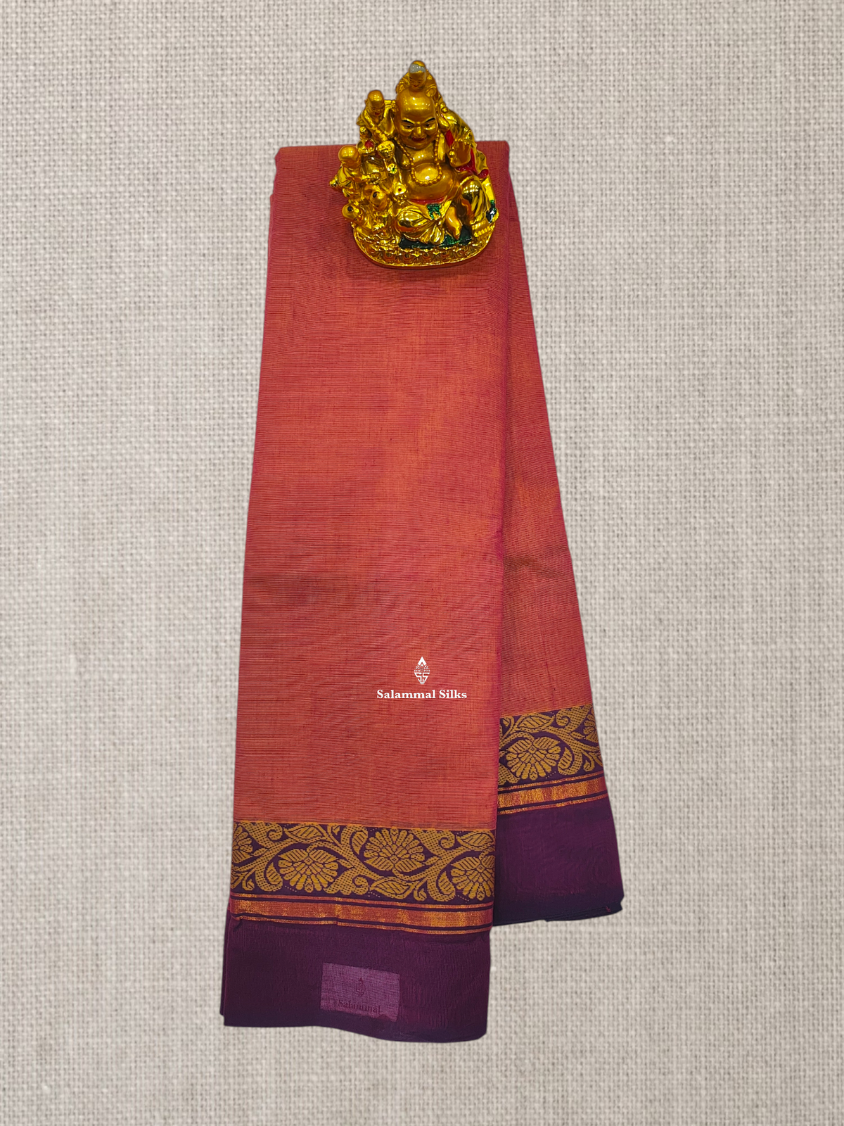 Beautiful Dual Tone Pink Chettinad Plain Pure Cotton Saree With Magenta Border