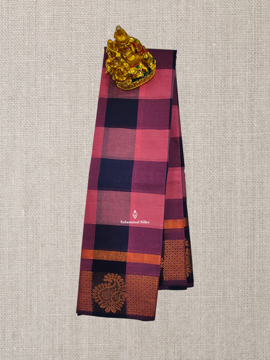 Beautiful Paalum Pazham Checks Chettinad Pure Cotton Saree With Self Border