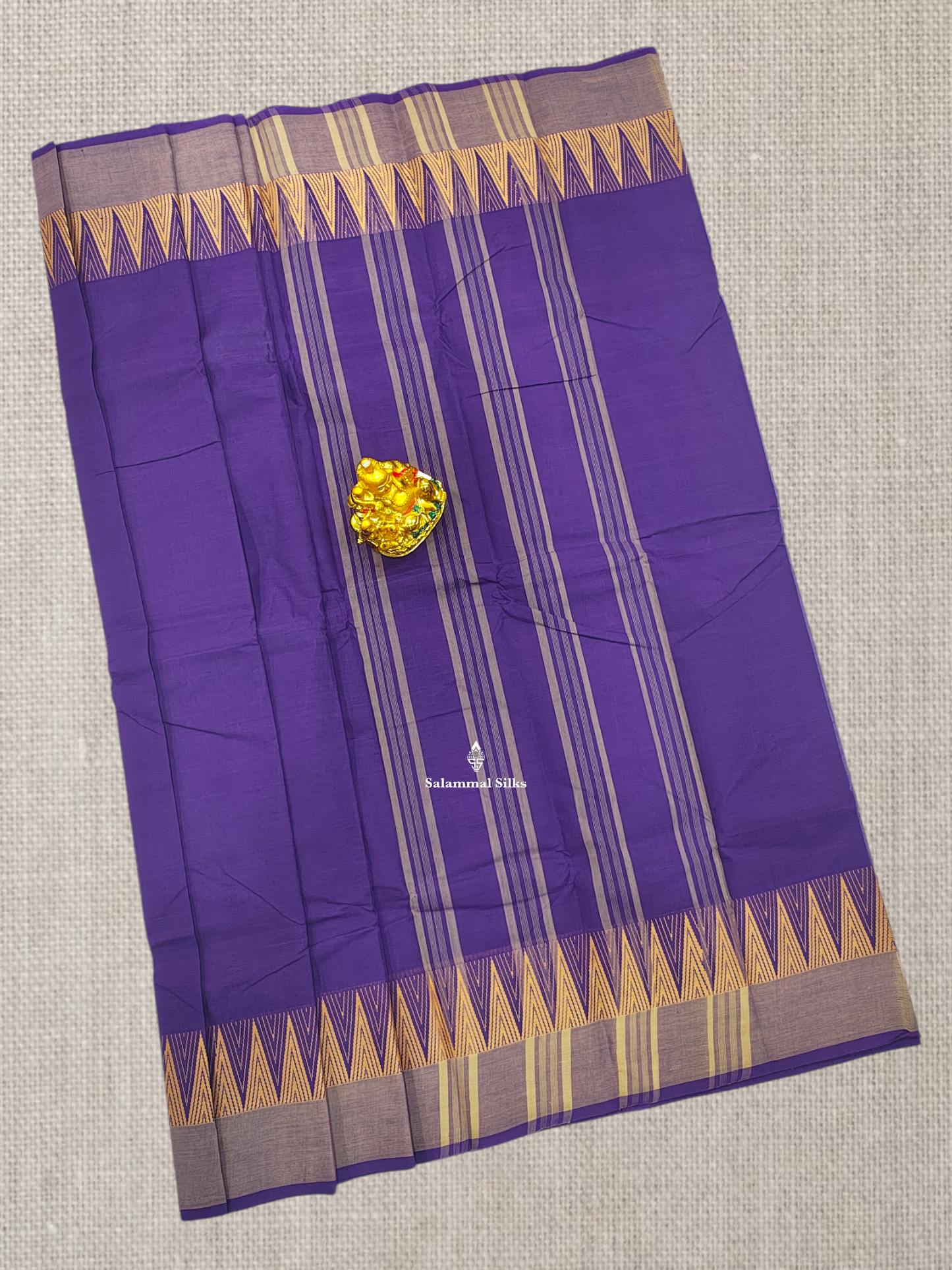 Violet Beautiful Chettinad Plain Pure Cotton Saree With Sandal Thread Work Traditional Temple Border