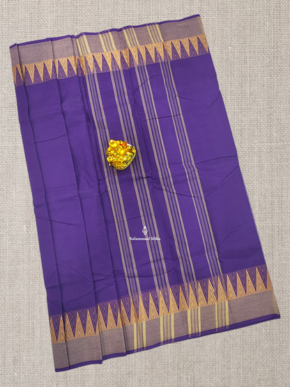 Violet Beautiful Chettinad Plain Pure Cotton Saree With Sandal Thread Work Traditional Temple Border
