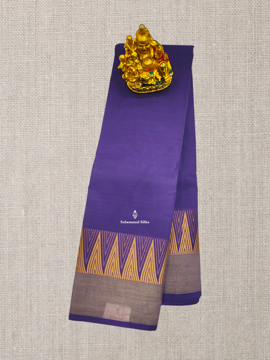 Violet Beautiful Chettinad Plain Pure Cotton Saree With Sandal Thread Work Traditional Temple Border