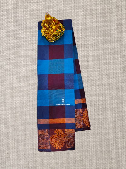 Beautiful Paalum Pazham Checks Chettinad Pure Cotton Saree With Self Border