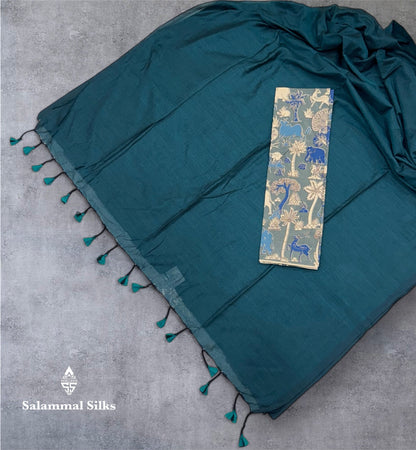 Lemon Yellow Colour Khadi Cotton Saree With Running Blouse & Kalamkari Blouse
