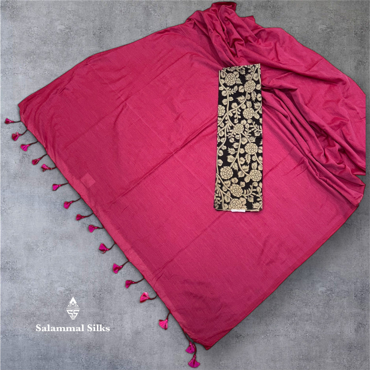 Pink Colour Pure Cotton Saree With Running Blouse & Kalamkari Blouse
