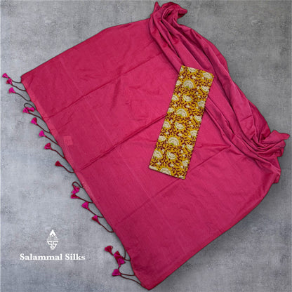 Pink Colour Khadi Cotton Saree With Running Blouse & Kalamkari Blouse