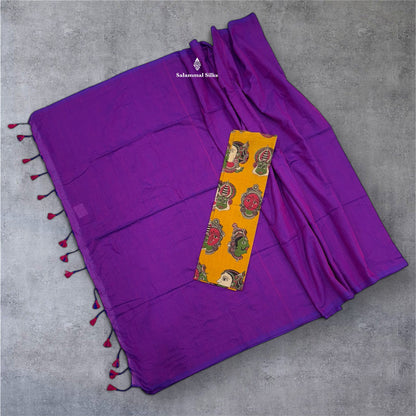 Pink Colour Khadi Cotton Saree With Running Blouse & Kalamkari Blouse