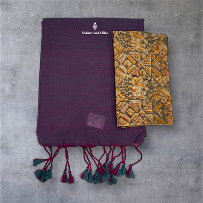Lemon Yellow Colour Khadi Cotton Saree With Running Blouse & Kalamkari Blouse