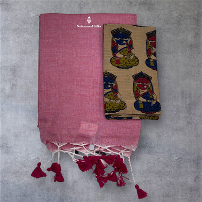 Lemon Yellow Colour Khadi Cotton Saree With Running Blouse & Kalamkari Blouse