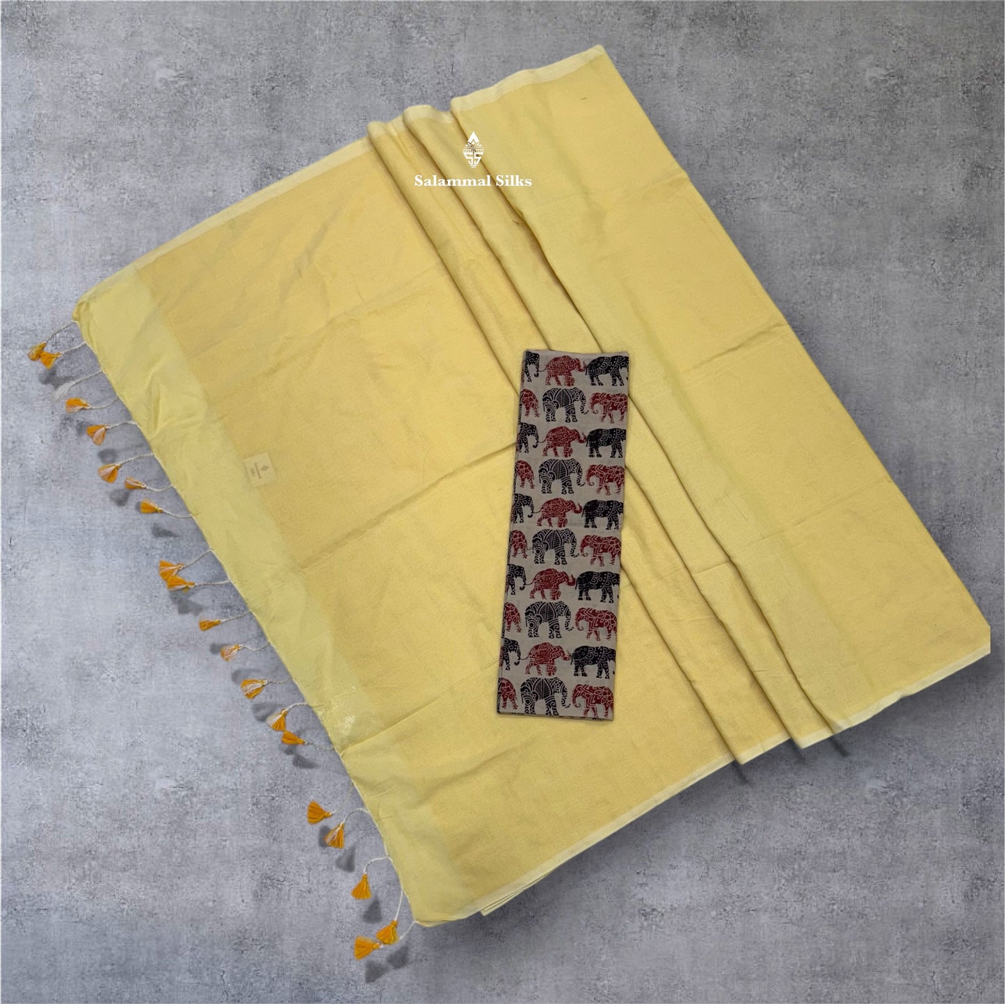 Lemon Yellow Colour Khadi Cotton Saree With Running Blouse & Kalamkari Blouse