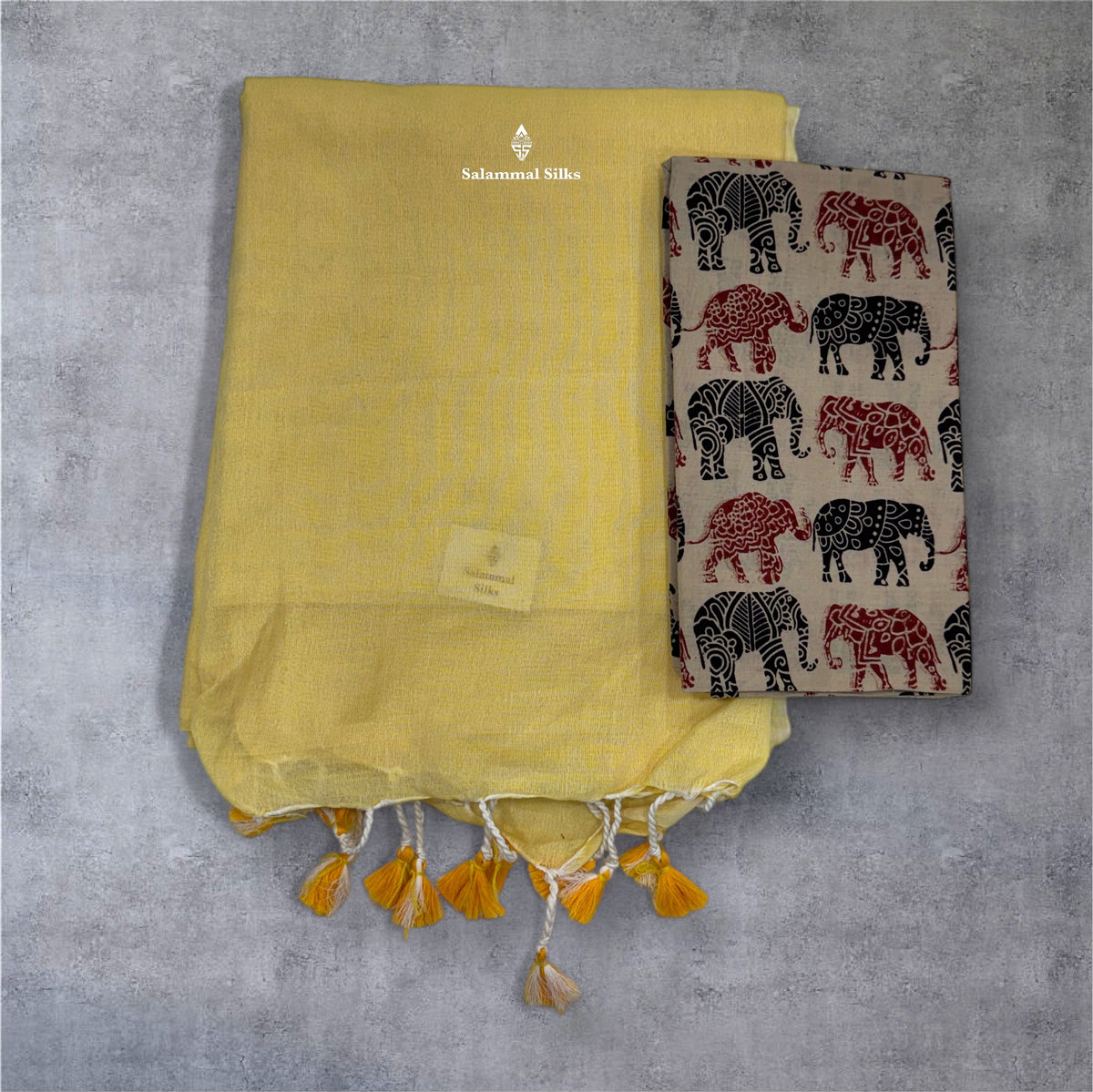 Lemon Yellow Pure Cotton Saree With Running Blouse & Kalamkari Blouse