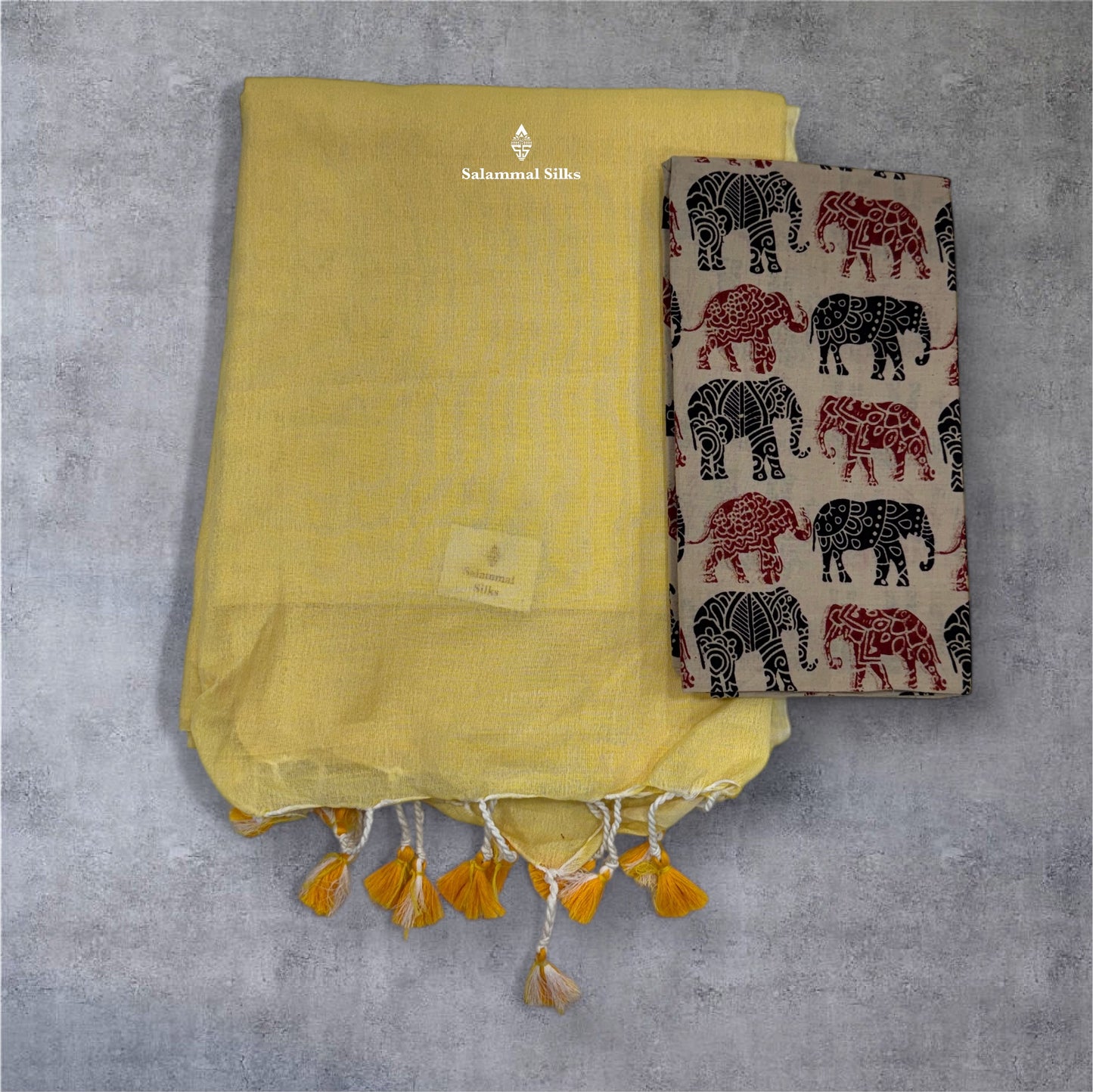Lemon Yellow Colour Khadi Cotton Saree With Running Blouse & Kalamkari Blouse