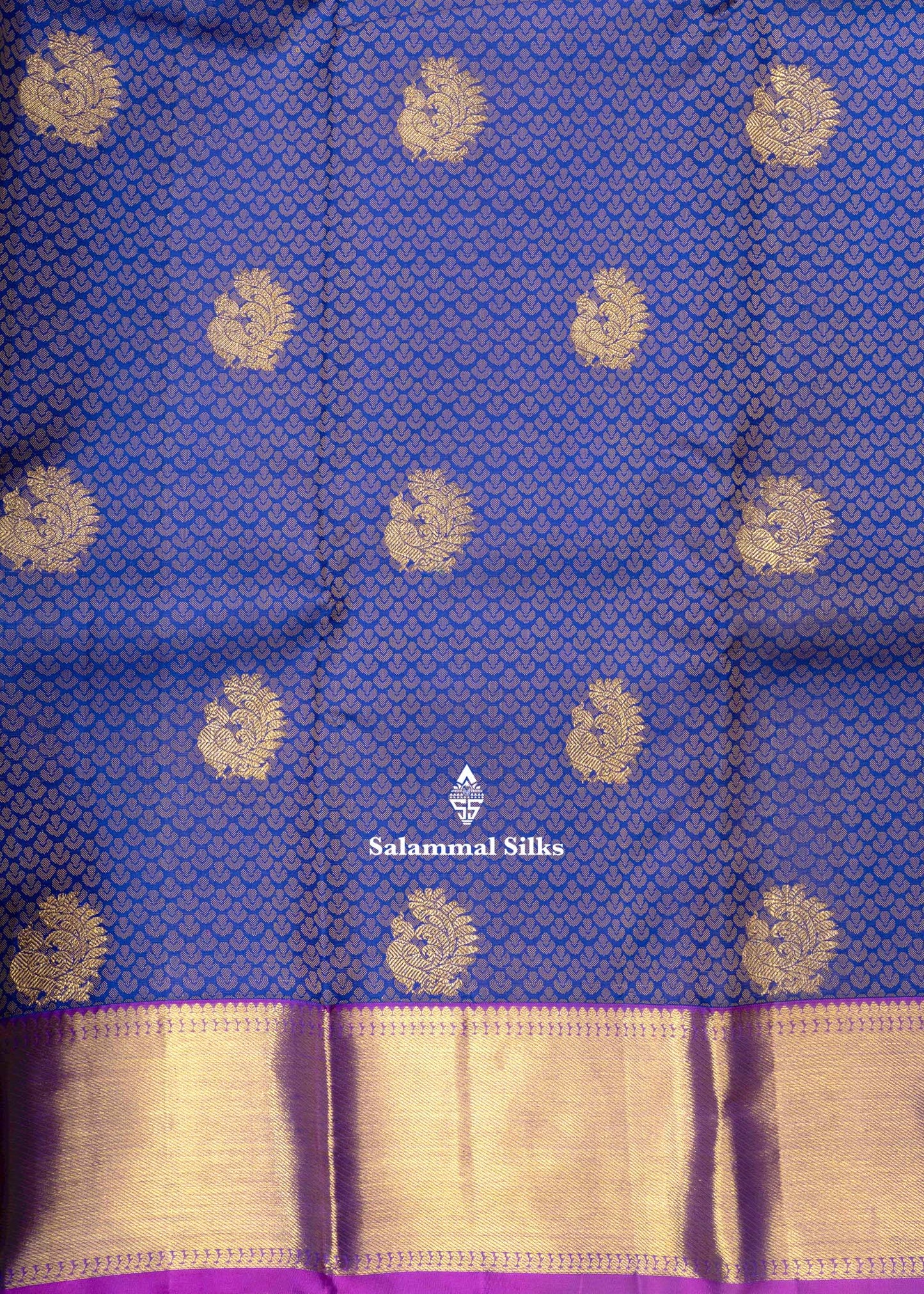 Kanjivaram Ink Blue Pure Silk Jacquard Saree With Pink Blouse