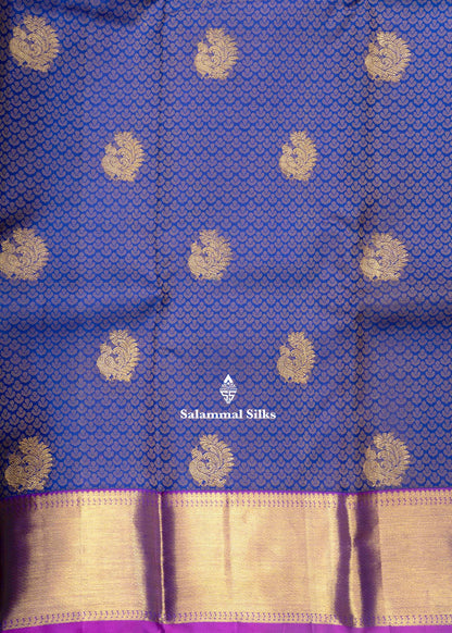 Kanjivaram Ink Blue Pure Silk Jacquard Saree With Pink Blouse