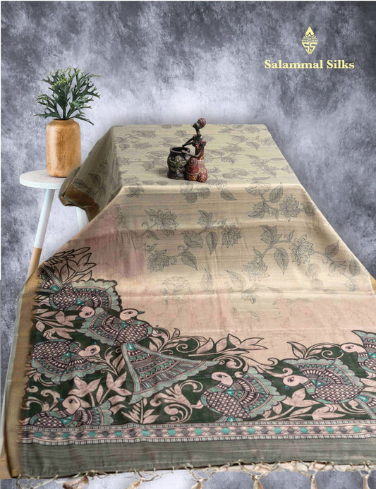Green Tissue Kalamkari Print Saree
