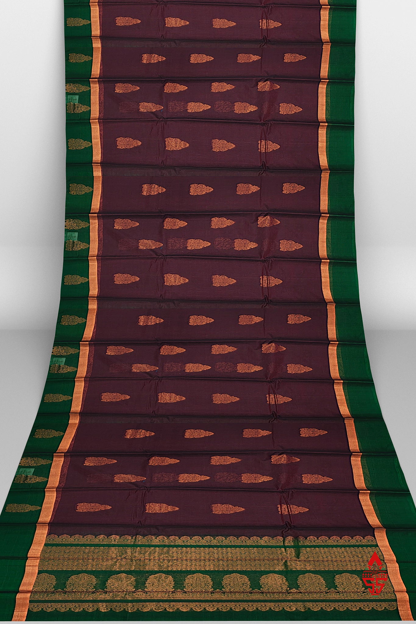 Brown Beautiful SICO Cotton Saree With Bottle Green Border