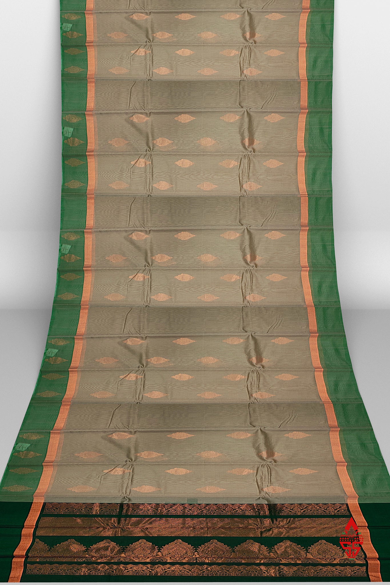 Sandal Beautiful SICO Cotton Saree With Bottle Green Blouse