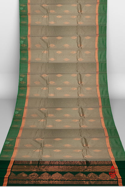 Sandal Beautiful SICO Cotton Saree With Bottle Green Blouse