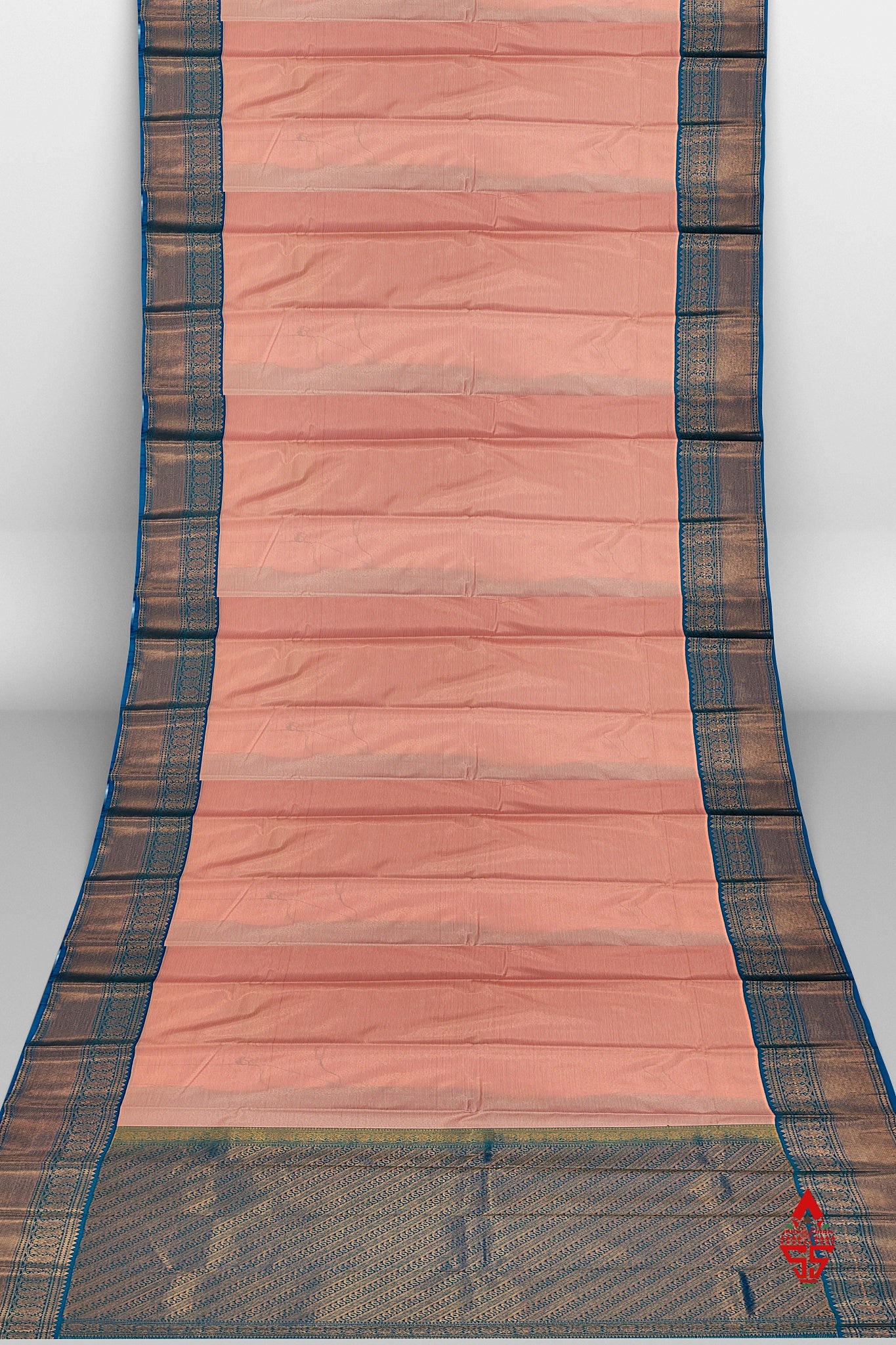Light Peach Vairaoosi  Semi Silk Saree With Ramar Blue Border