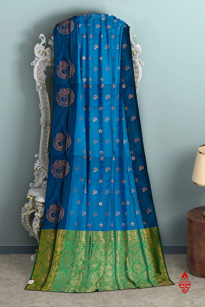 Ramar Blue Semi Soft Silk Saree With Green Border