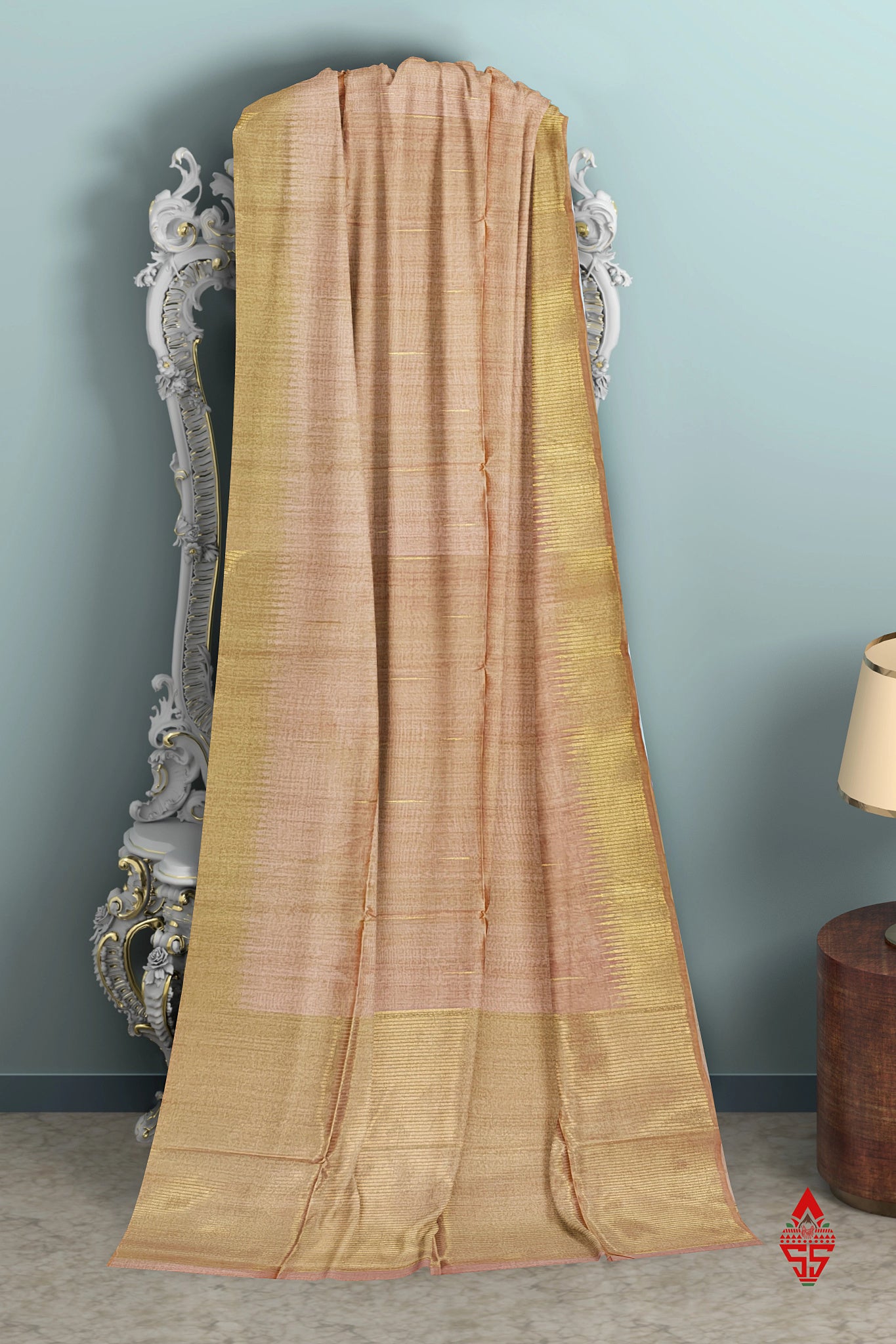 Light PeachFancy Saree With Temple Border