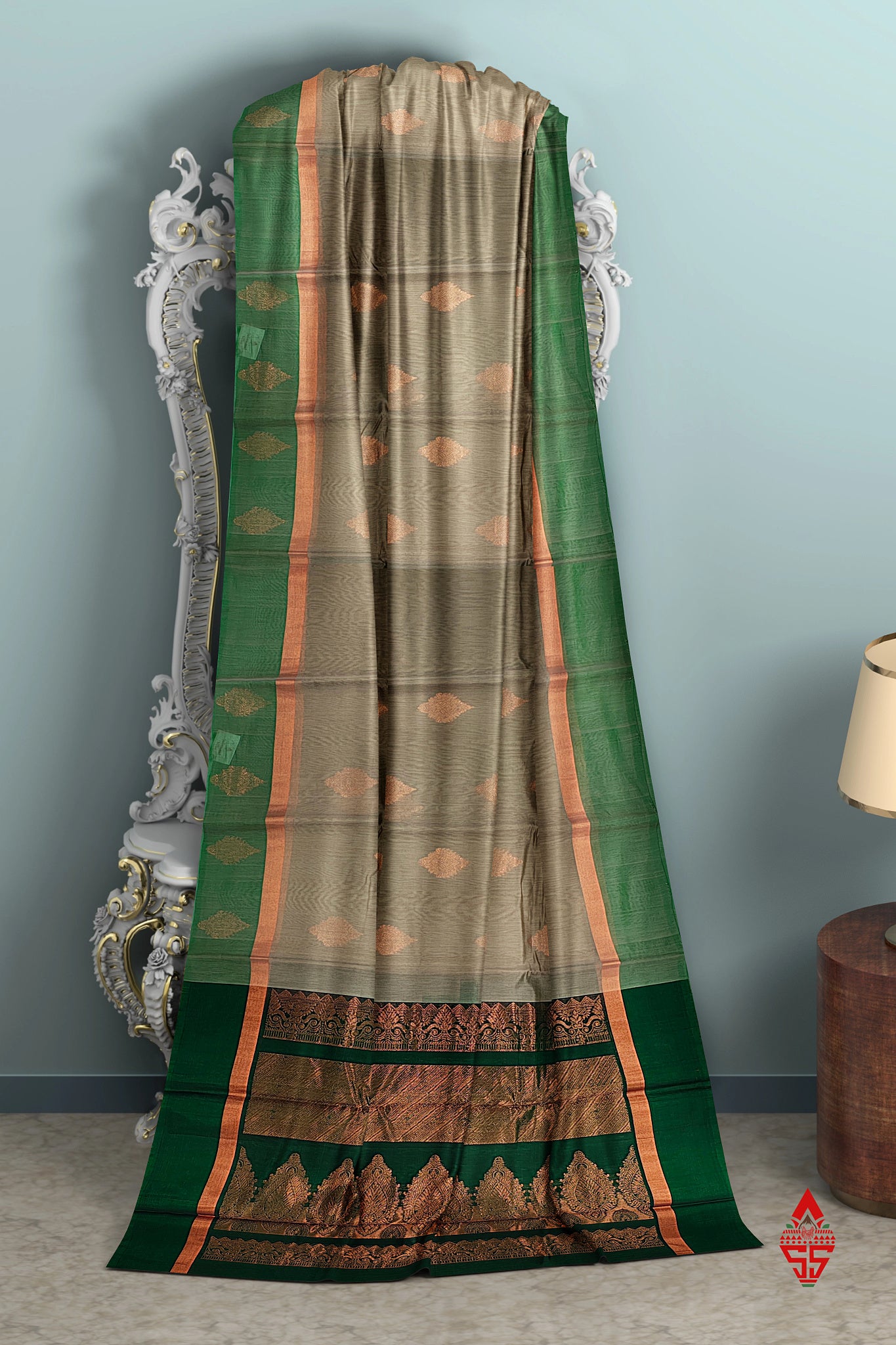 Sandal Beautiful SICO Cotton Saree With Bottle Green Blouse