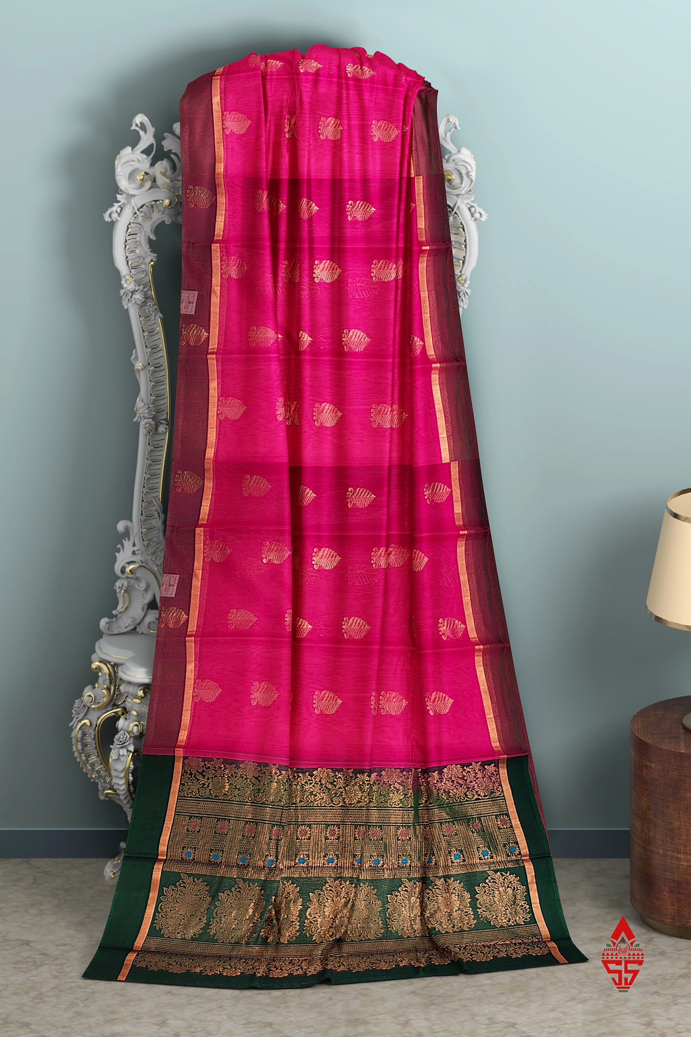 Pink Beautiful SICO Saree With Green Blouse