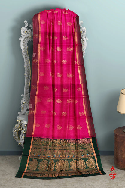 Pink Beautiful SICO Saree With Green Blouse