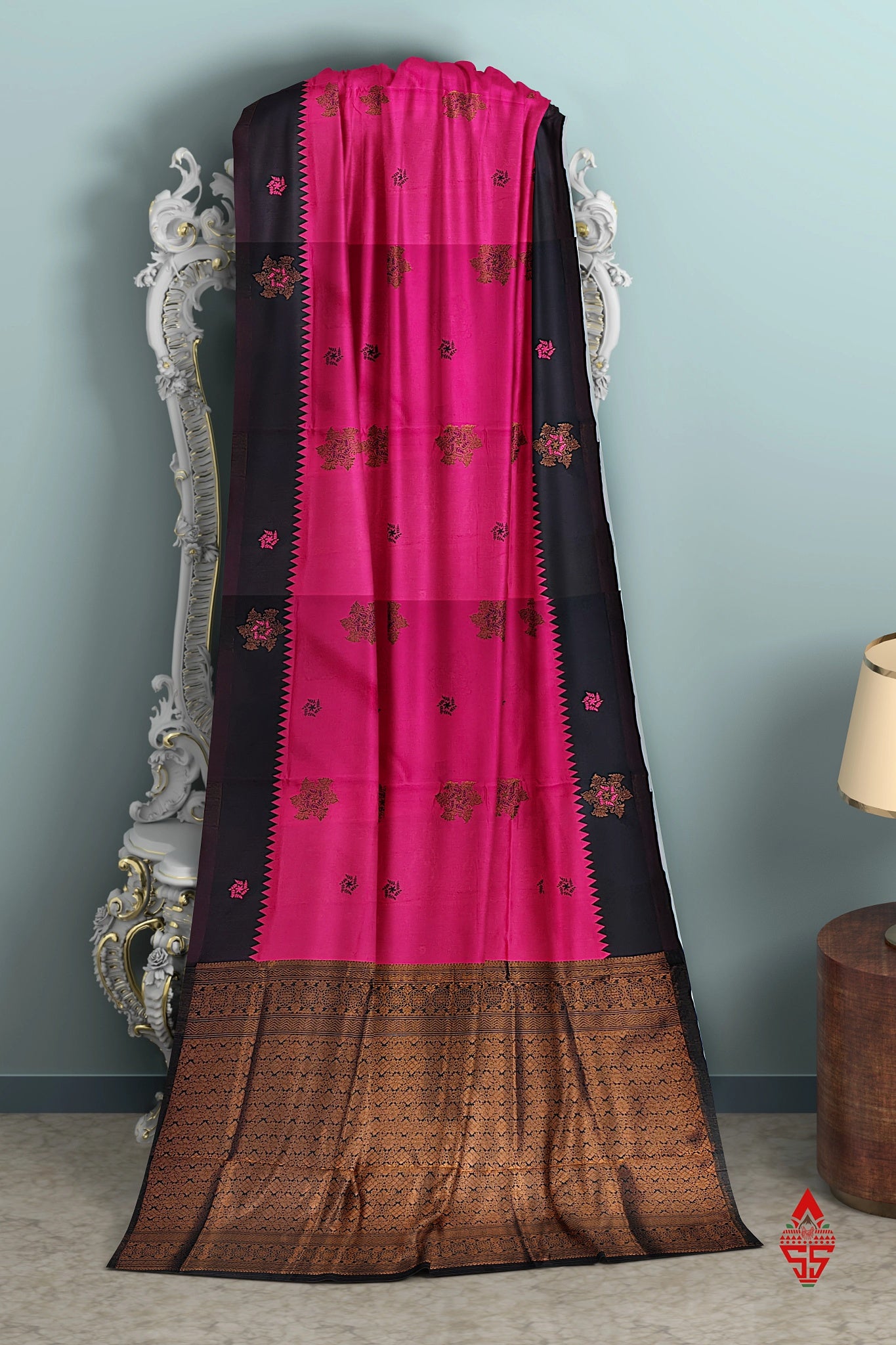 Pink Semi Silk Saree With Black Border