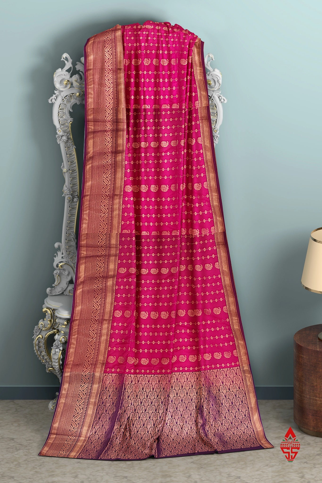 Reddish Pink Semi Soft Silk Saree With Violet Blouse
