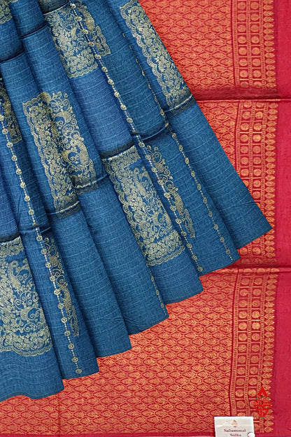 Olive Blue Beautiful Fancy Saree Without border