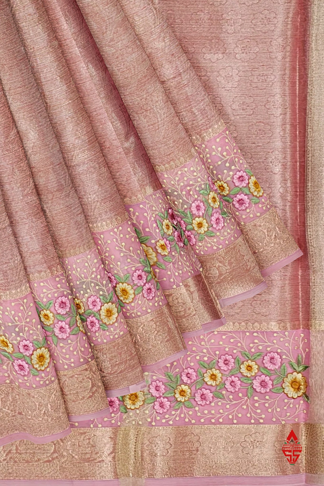 Baby Pink Grand Fancy Saree With Thraed Work Butta Border