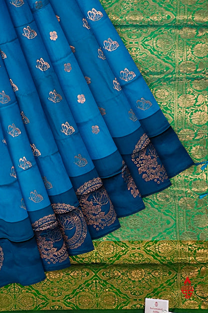 Ramar Blue Semi Soft Silk Saree With Green Border
