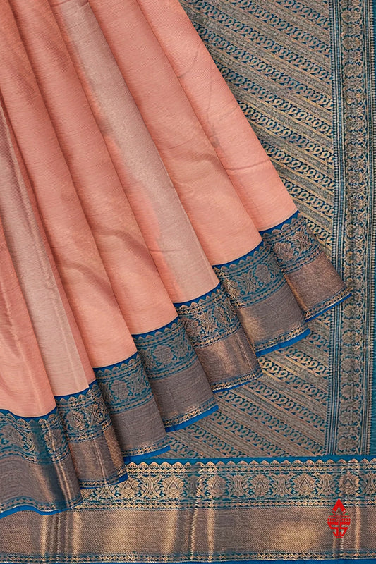 Light Peach Vairaoosi  Semi Silk Saree With Ramar Blue Border