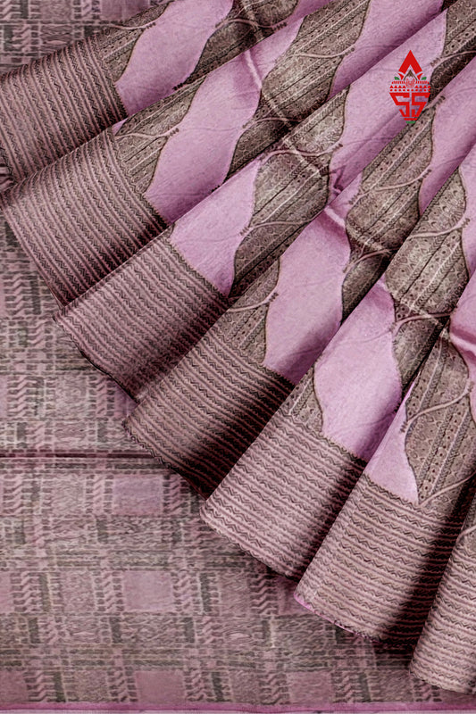 Lavender Fancy Saree With Grey Border