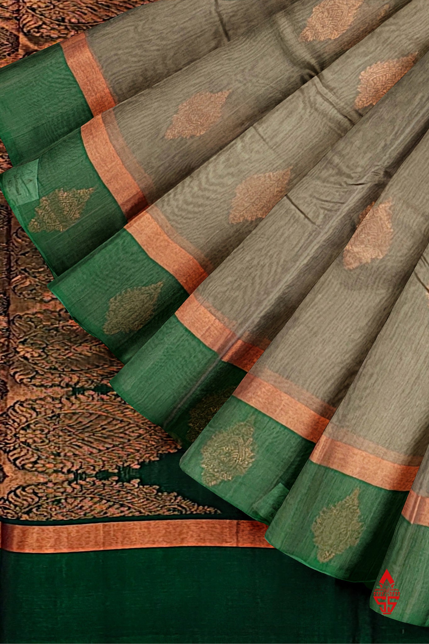 Sandal Beautiful SICO Cotton Saree With Bottle Green Blouse