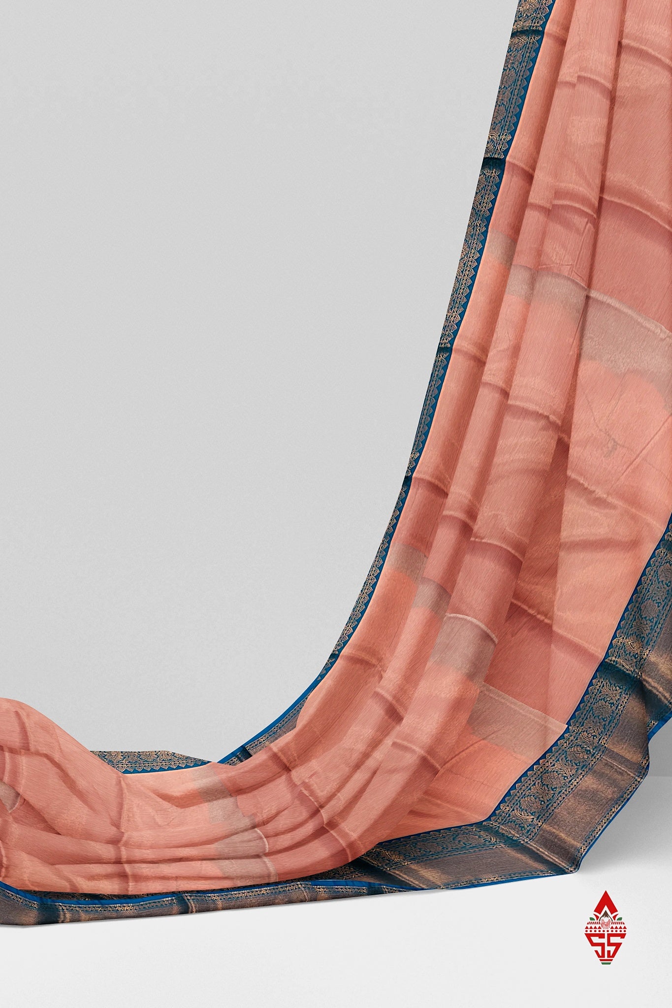 Light Peach Vairaoosi  Semi Silk Saree With Ramar Blue Border