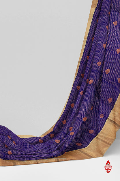 Violet Checks Semi Silk Saree With Sandal Border