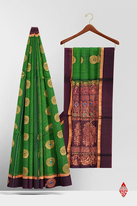 Green Beautiful SICOCotton Saree With Violet Border