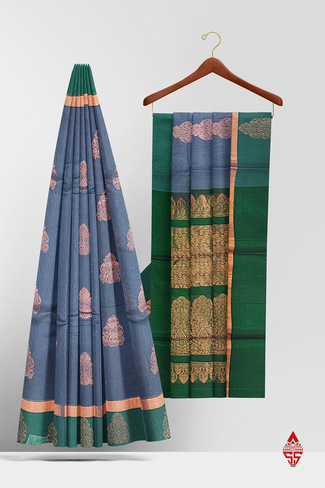 Dark Grey Beautiful SICO Cotton Saree With Green Border