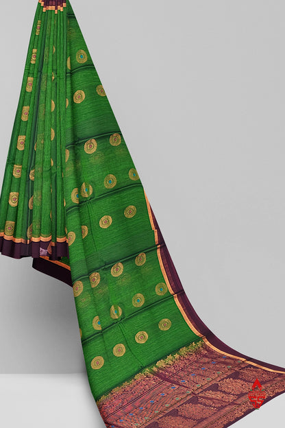 Green Beautiful SICOCotton Saree With Violet Border