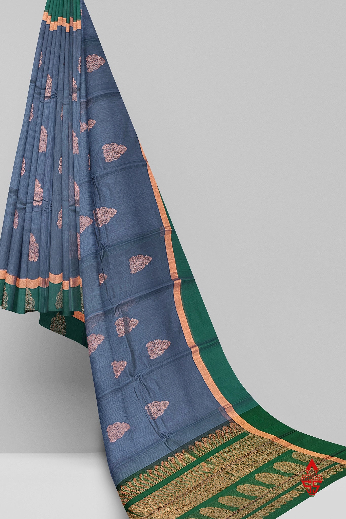Dark Grey Beautiful SICO Cotton Saree With Green Border