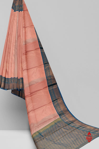 Light Peach Vairaoosi  Semi Silk Saree With Ramar Blue Border
