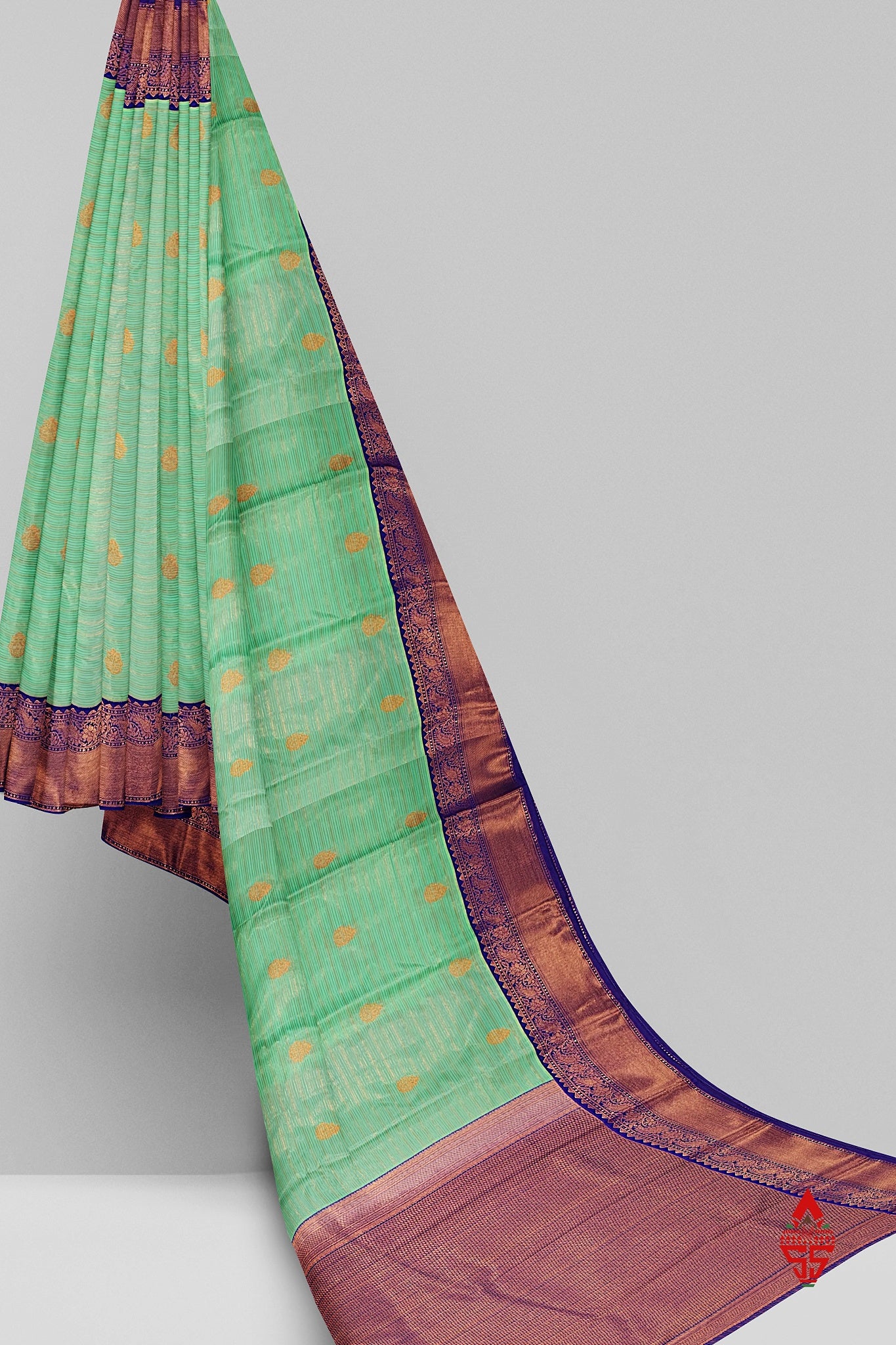 Rexsona Green Linses Semi Silk Saree With Violet Border