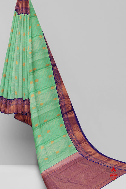 Rexsona Green Linses Semi Silk Saree With Violet Border