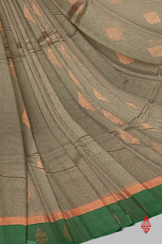 Sandal Beautiful SICO Cotton Saree With Bottle Green Blouse