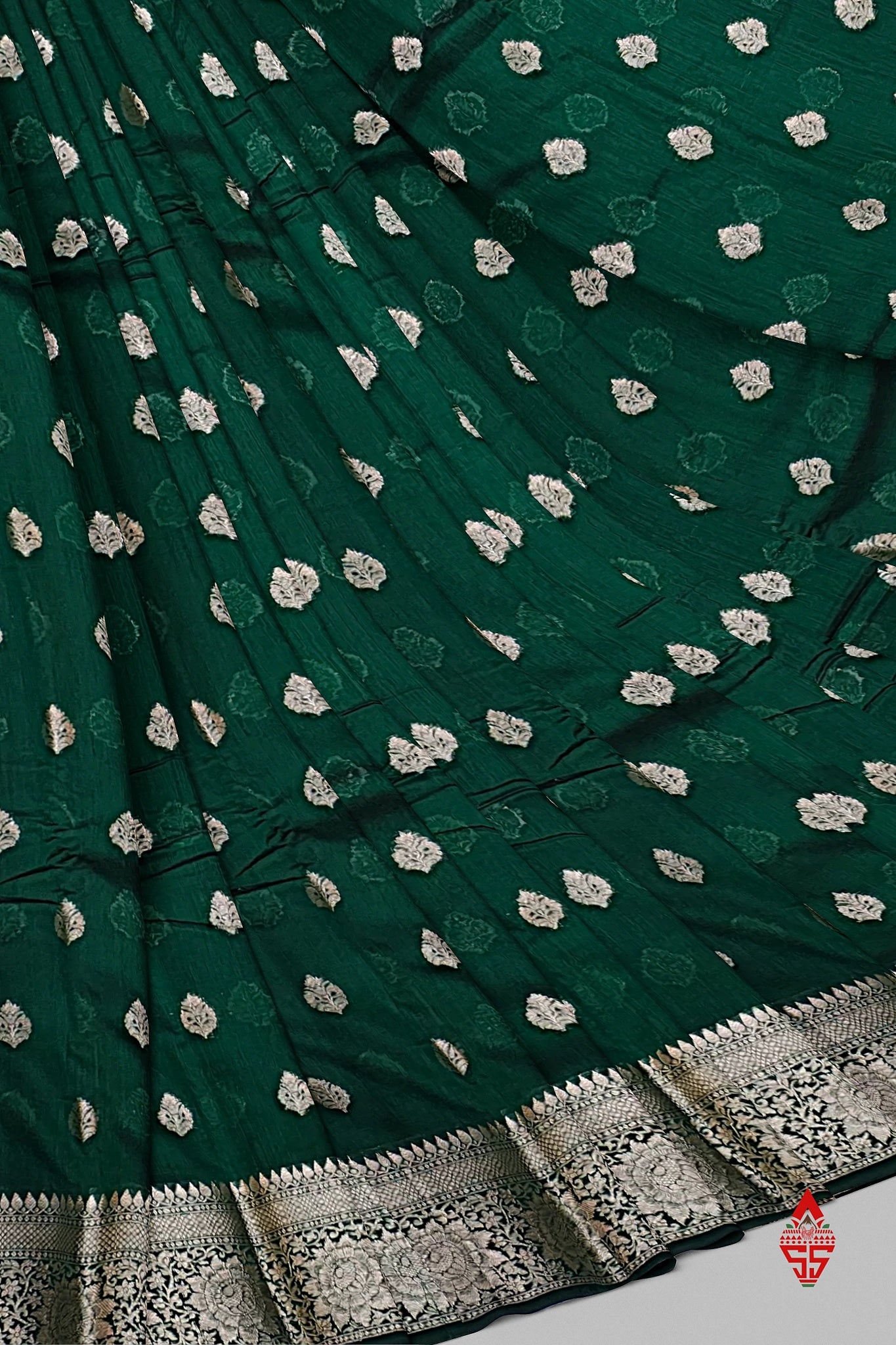 Bottle Green Beautiful Fancy Saree With Fancy Silver Zari Border